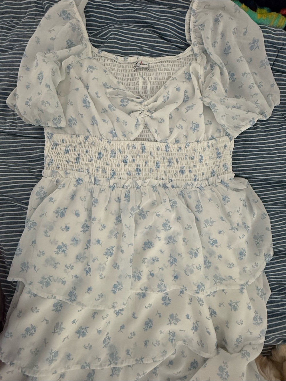 Hollister White Mini Dress with Light Blue Floral Print
